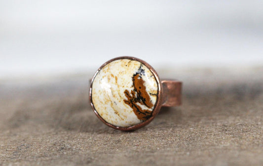 Picture Jasper Ring - Electroformed Copper - Patterned Stone - Wide Band Ring