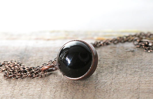 Black Obsidian Sphere Necklace - Crystal Ball Pendant - Crystal Orb
