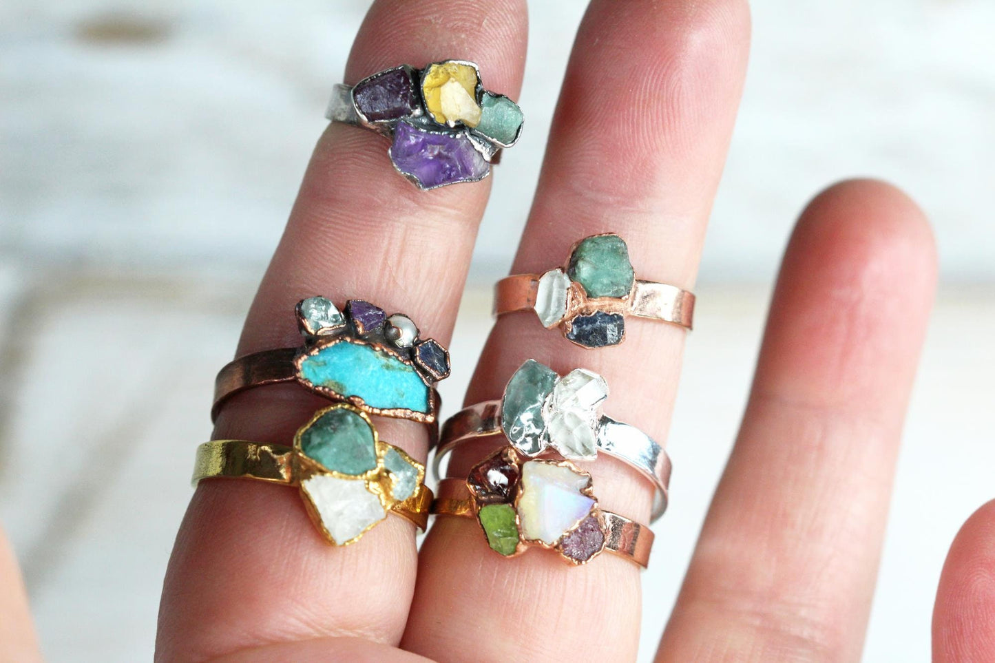 Custom Birthstone Ring - Wide Band Custom Ring - Personalized Gift for Mom - Raw Stone Cluster Ring - New Mother - Gift for Wife