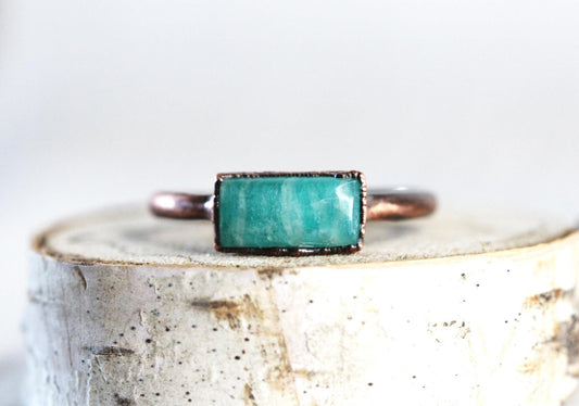 Polished Amazonite Ring - Electroformed Jewelry - Natural Blue Stone