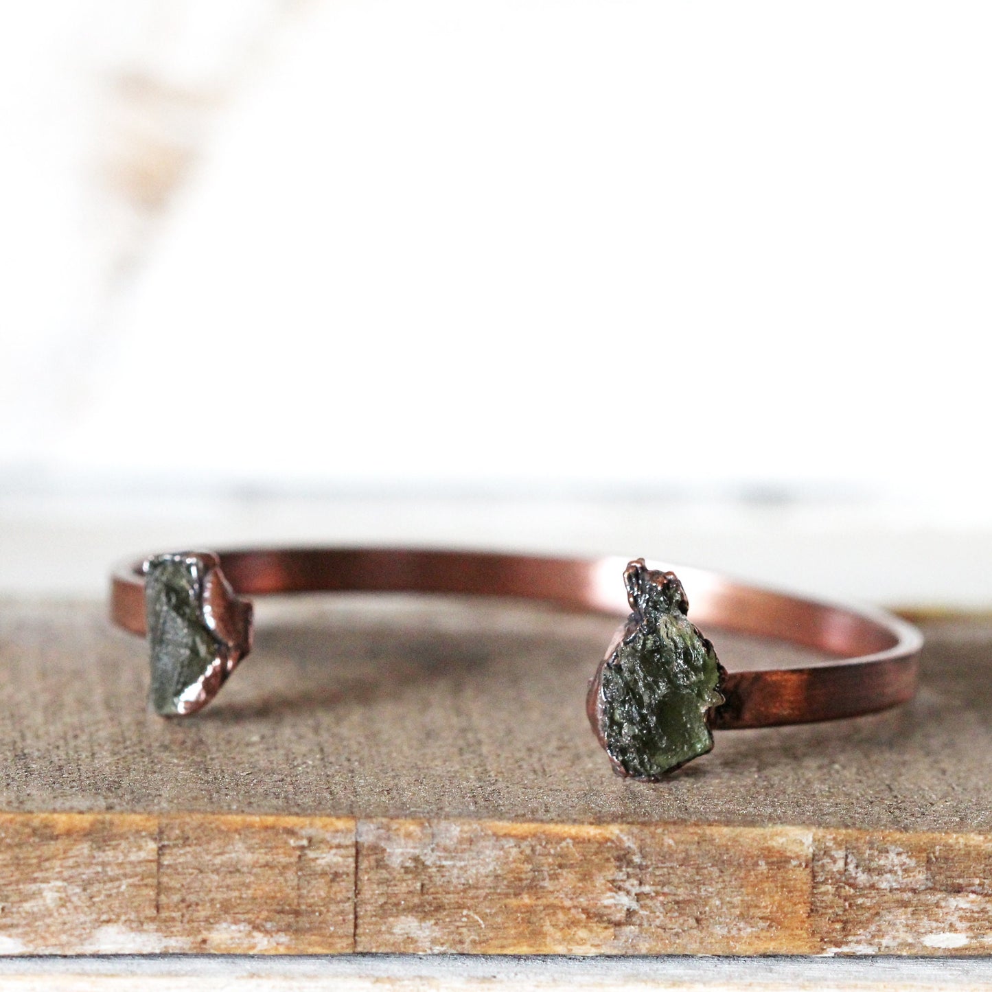 Moldavite Bracelet - Open Cuff - Geekery Gift - Crystal Bracelet - Green Tektite