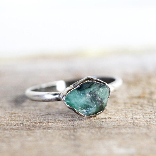 Raw Emerald Ring - May Birthstone Jewelry - Natural Stone Ring