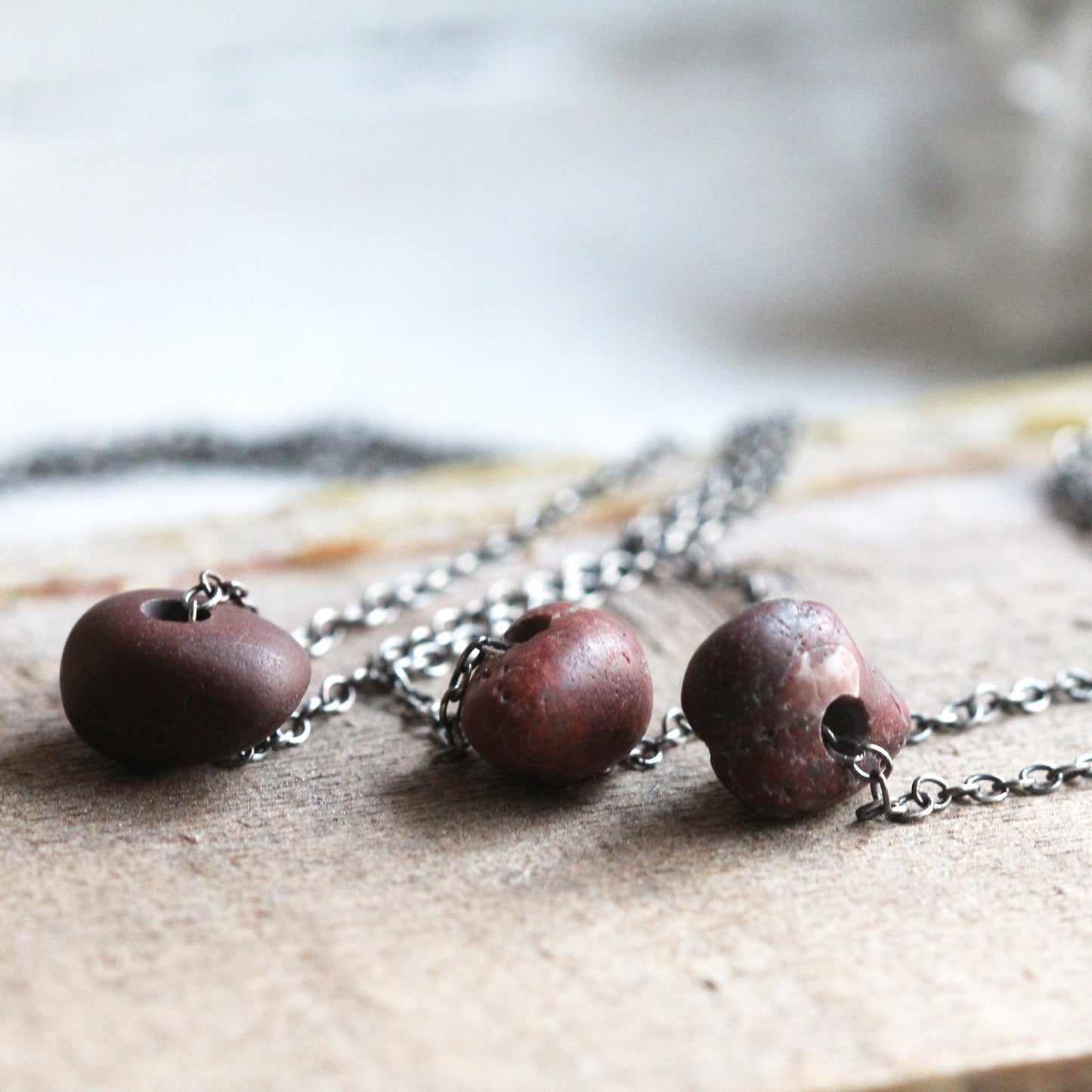 Beach Pebble Necklace - Red Beach Stone Pendant - Beachcomber