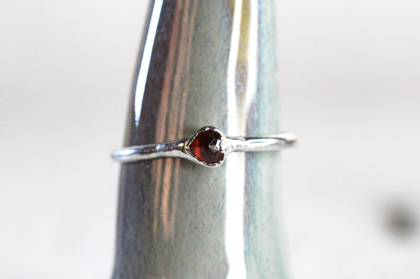 Garnet Heart Ring - Promise Jewelry - Silver Stacking Ring - Romantic Gift for Her