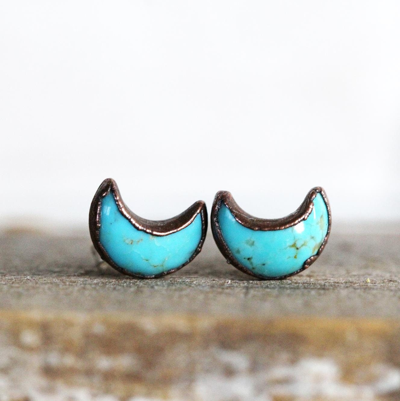 Turquoise Earrings - Turquoise Studs - Crescent Moon Stud Earrings - December Birthstone Jewelry