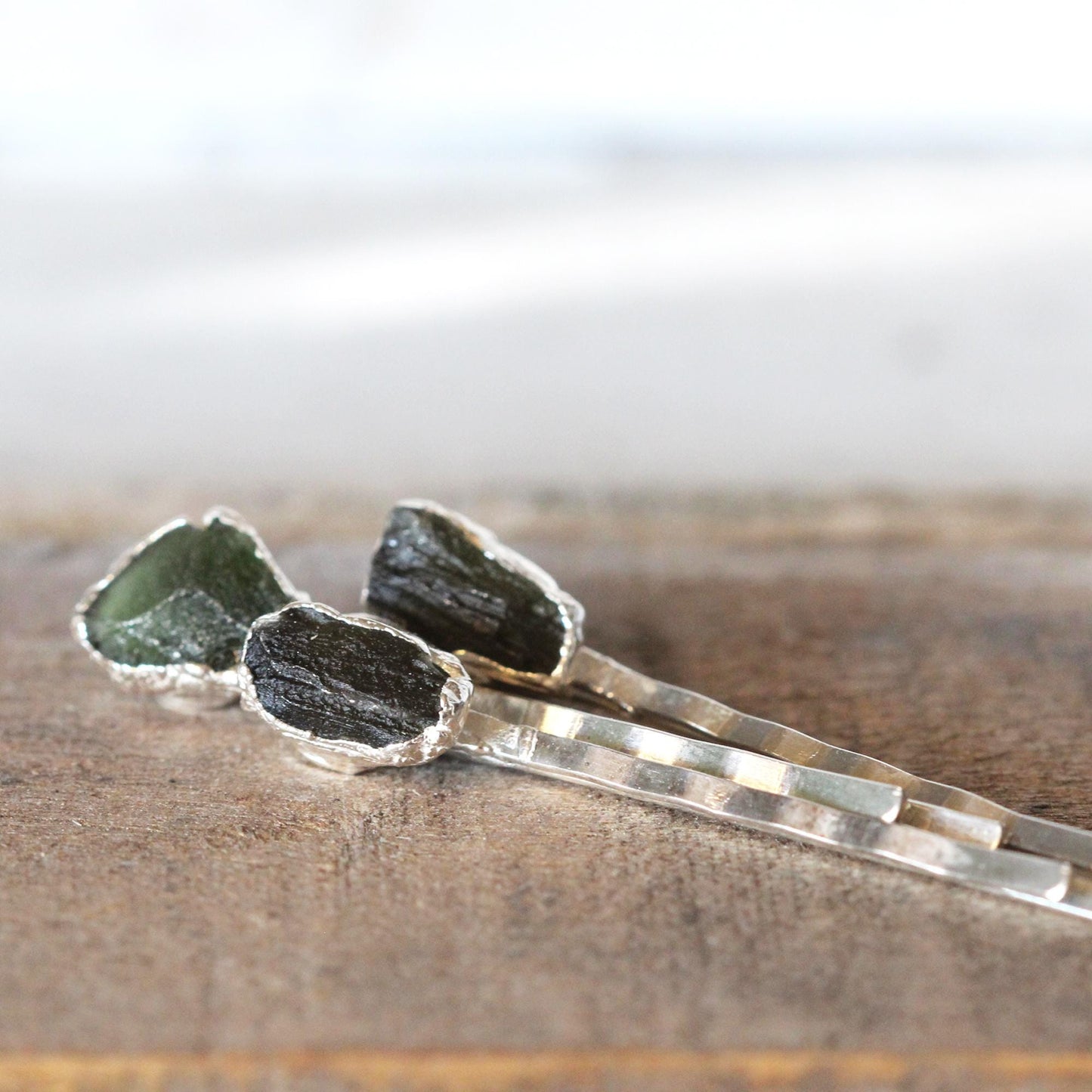Moldavite Bobby Pin - Stone Hair Jewelry - Green Tektite