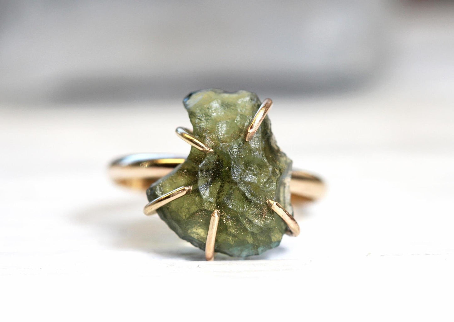 Raw Moldavite Ring - Genuine Moldavite - Gold Filled