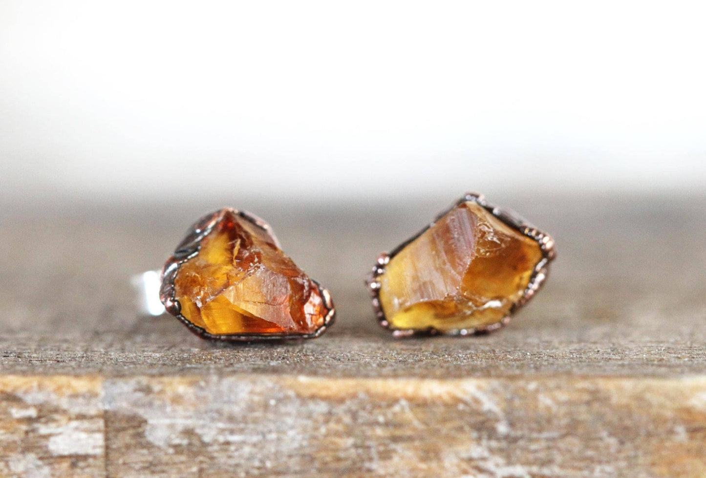 Citrine Earrings - Rough Crystal Studs - November Birthstone Earrings - Raw Crystal Studs - Sterling Silver Post Earrings