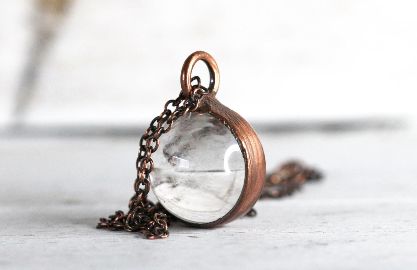 Crystal Ball Pendant - Quartz Sphere Necklace - Crystal Clear Orb - Large Stone Layering Necklace