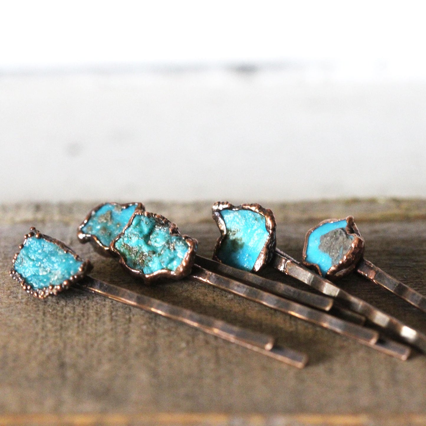 Raw Turquoise Hair Pin - Copper Hair Jewelry - December Birthstone