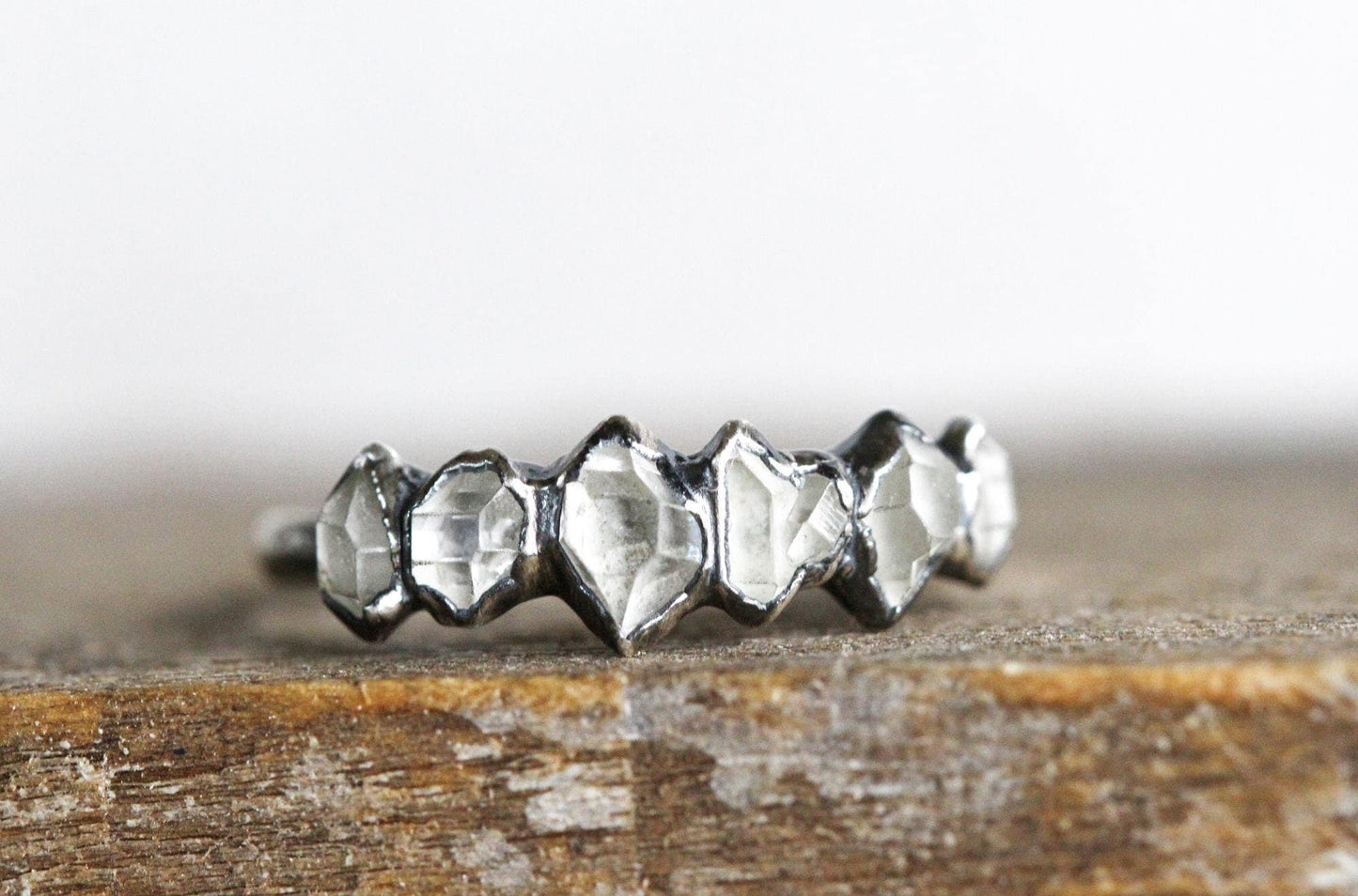 Herkimer Diamond Ring - April Birthstone - Raw Crystal Jewelry