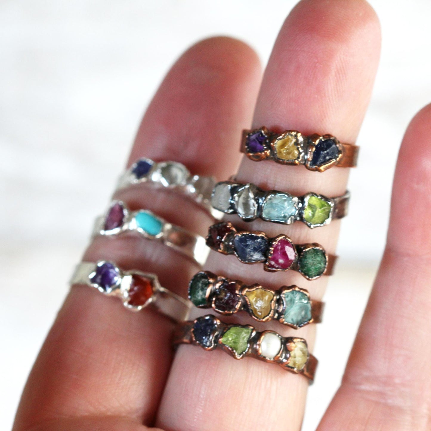Raw Birthstone Ring - Personalized Gift for Mom - Multi Stone Crystal Ring - Mother's Day Ring