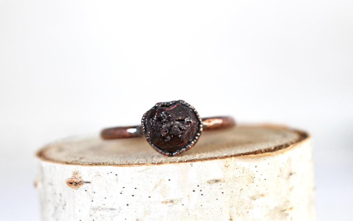 Raw Garnet Ring - January Birthstone - Dark Red Garnet