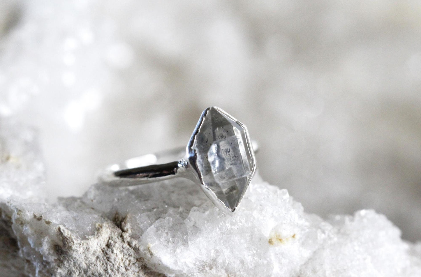Herkimer Diamond Ring - Alternative Promise Ring - April Birthstone