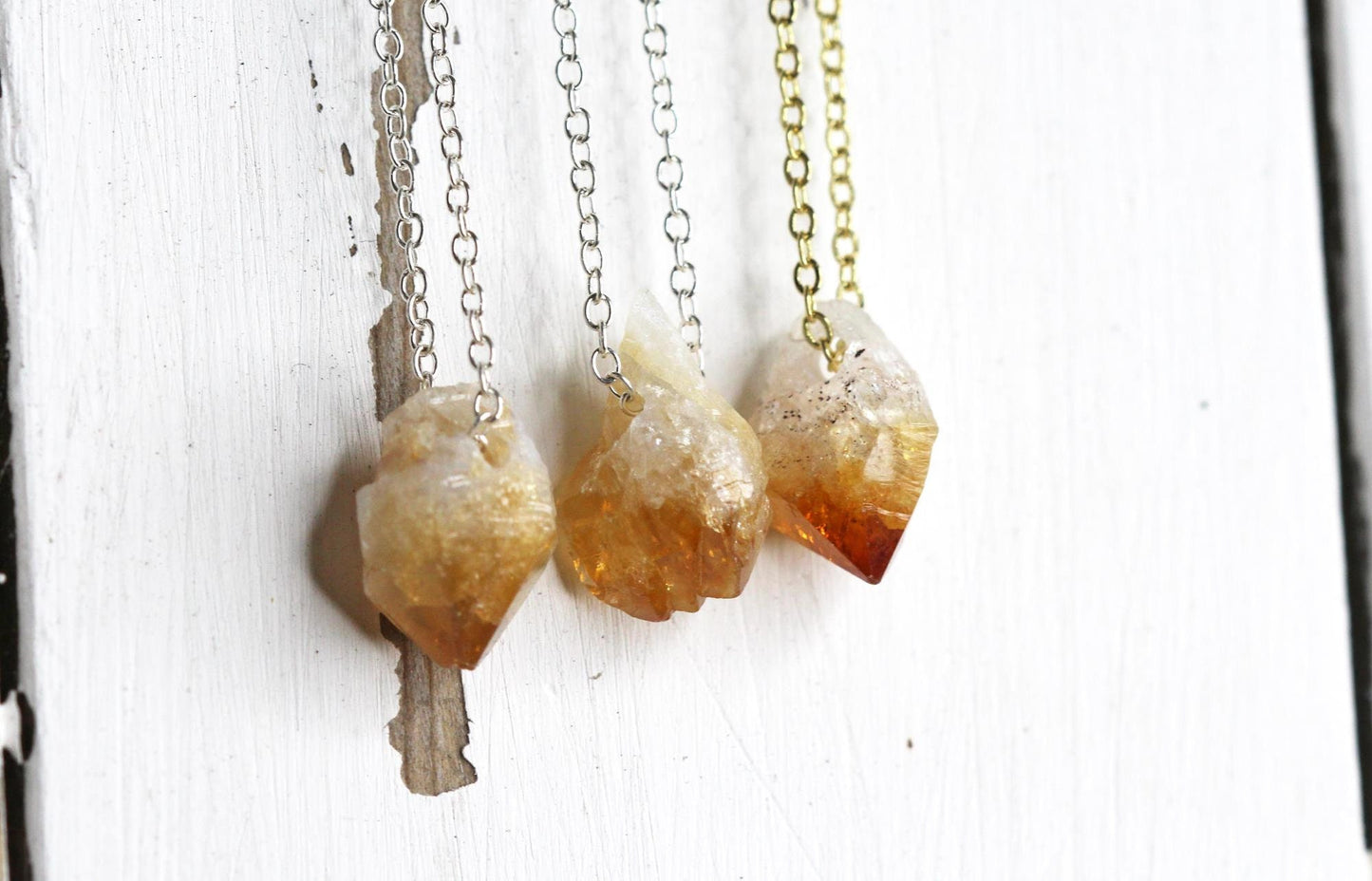 Rough Citrine Necklace - November Birthstone - Beaded Raw Crystal Pendant - Raw Citrine Jewelry