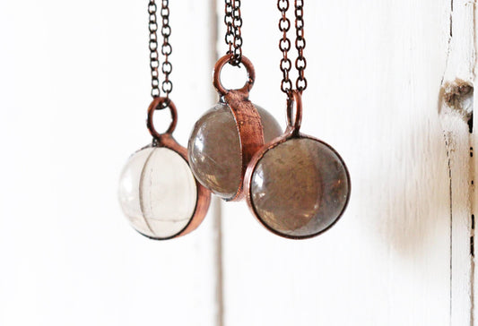 Smoky Quartz Sphere Necklace - Crystal Orb Pendant - Layering Necklace
