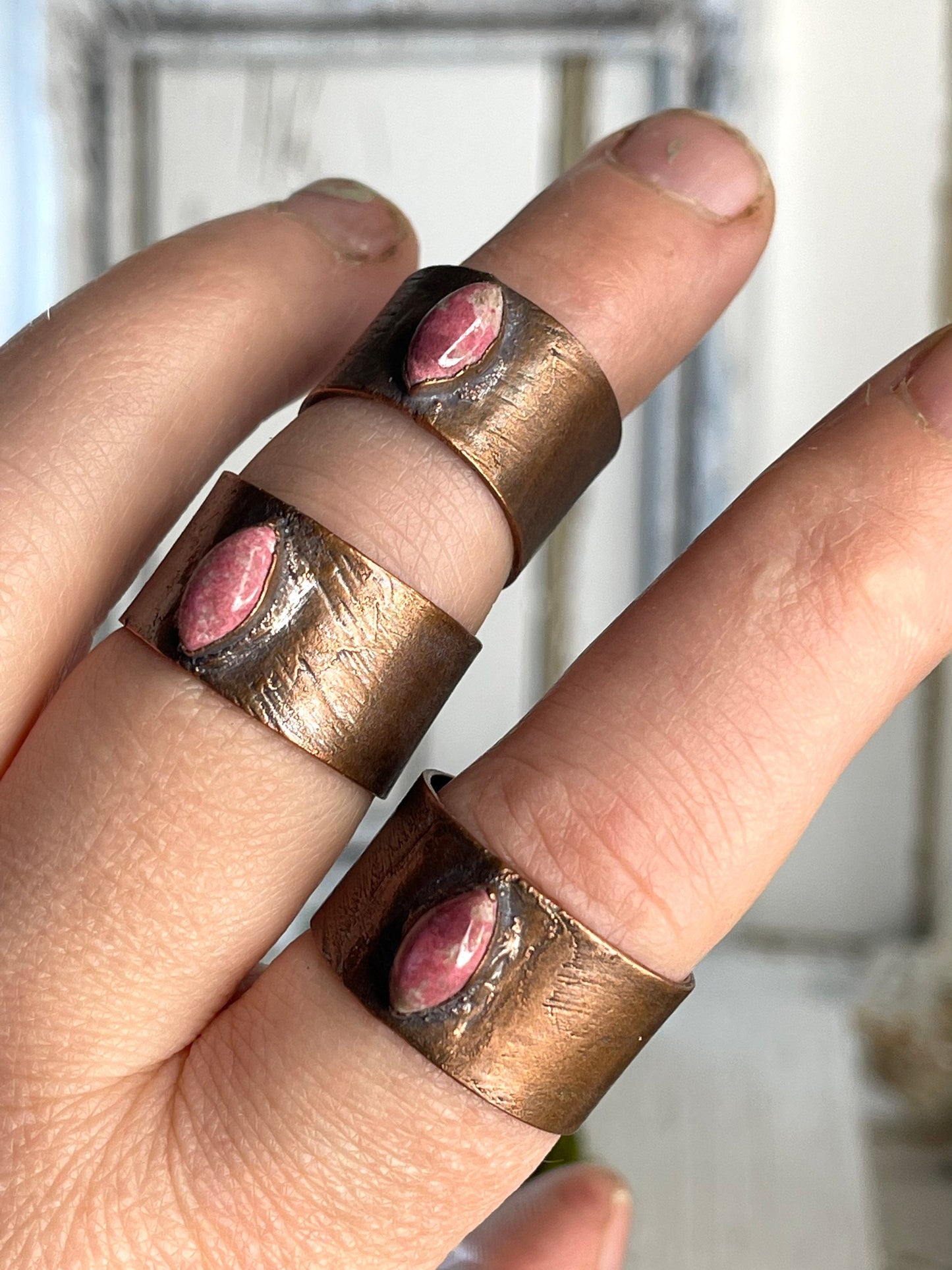 Thulite Ring - Wide Band Stone Ring - Unisex