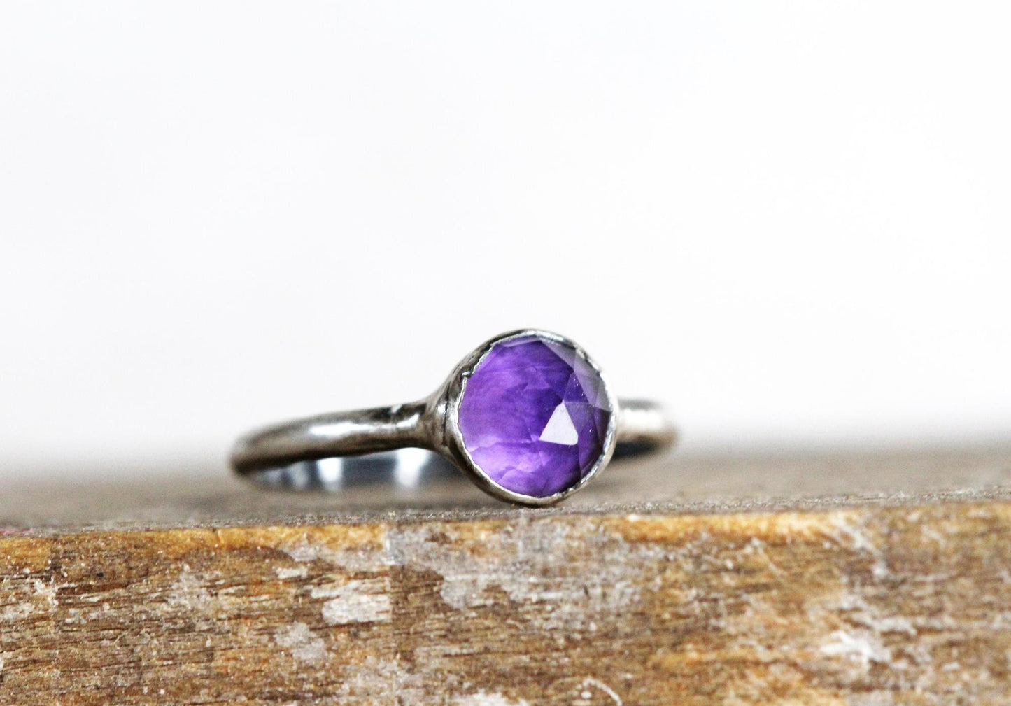 Faceted Amethyst Ring - Round Stone - February Birthstone Jewelry