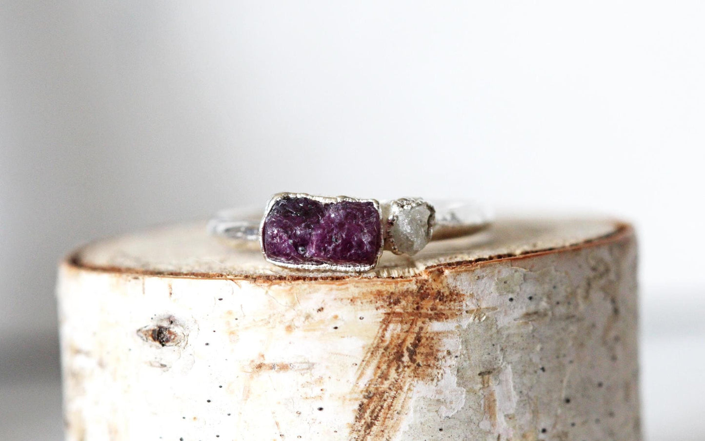 Ruby and Diamond Ring - July Birthstone - Natural Pink Stone
