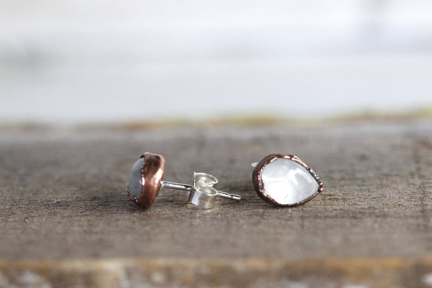 Moonstone Earrings - Stone Studs - Sterling Silver Earrings - Bridal Jewelry