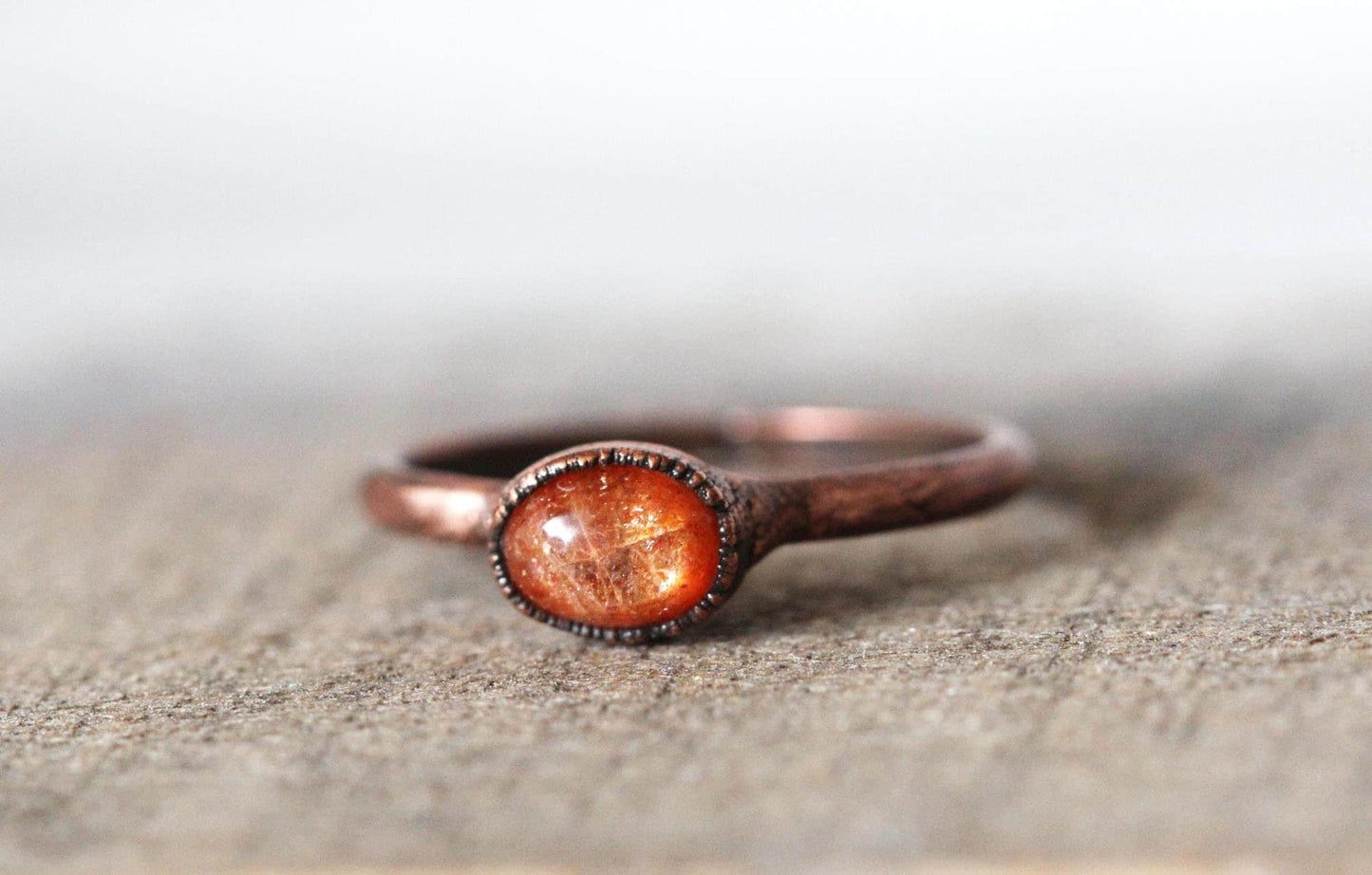 Polished Sunstone Ring - Simple Stacking Ring - Orange Gemstone