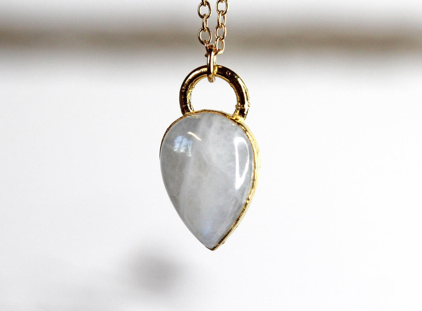 Moonstone Necklace - Polished Moonstone Pendant - Rainbow Moonstone - June Birthstone - Crystal Layering Necklace