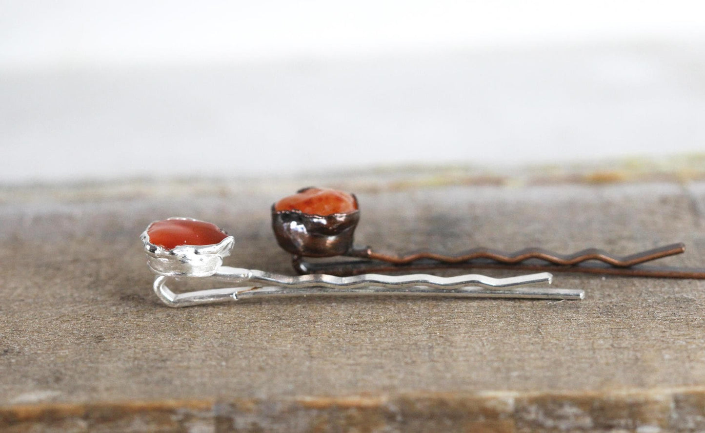 Carnelian Bobby Pin - Crystal Hair Jewelry - Silver Hair Pin