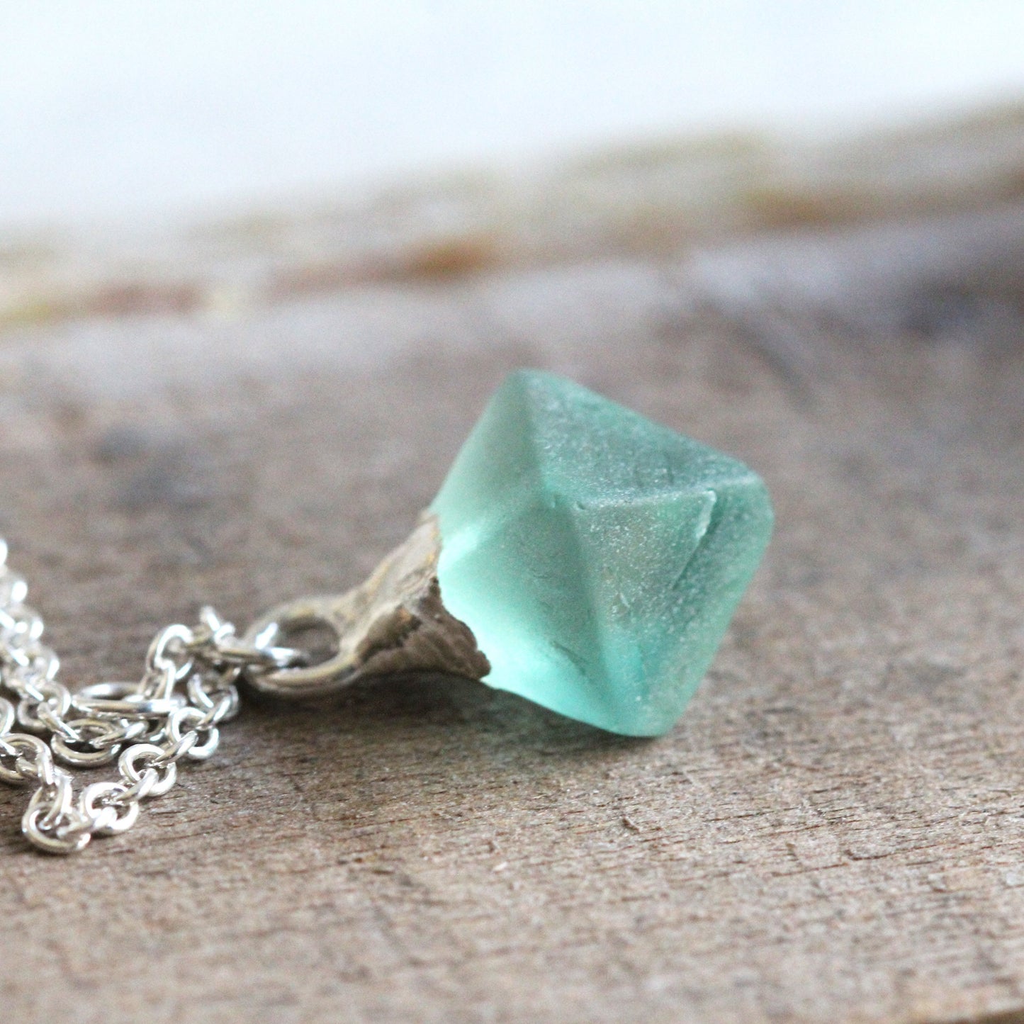 Fluorite Necklace - Fluorite Octahedron Pendant - Raw Crystal Necklace