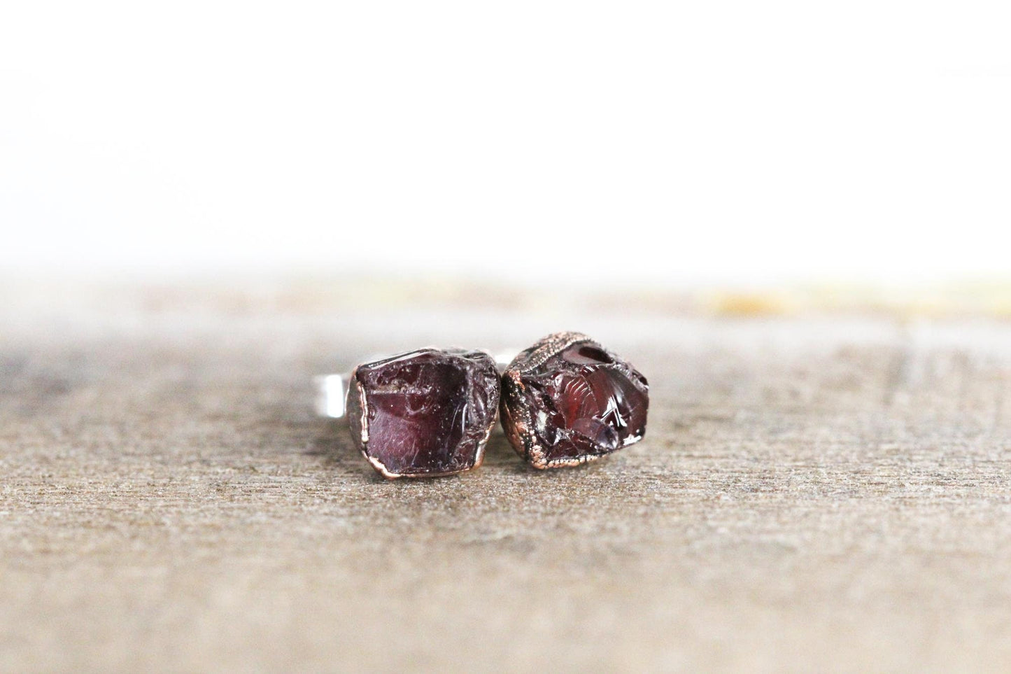 Raw Garnet Earrings - Raw Stone Studs - January Birthstone Jewelry - Crystal Post Earrings