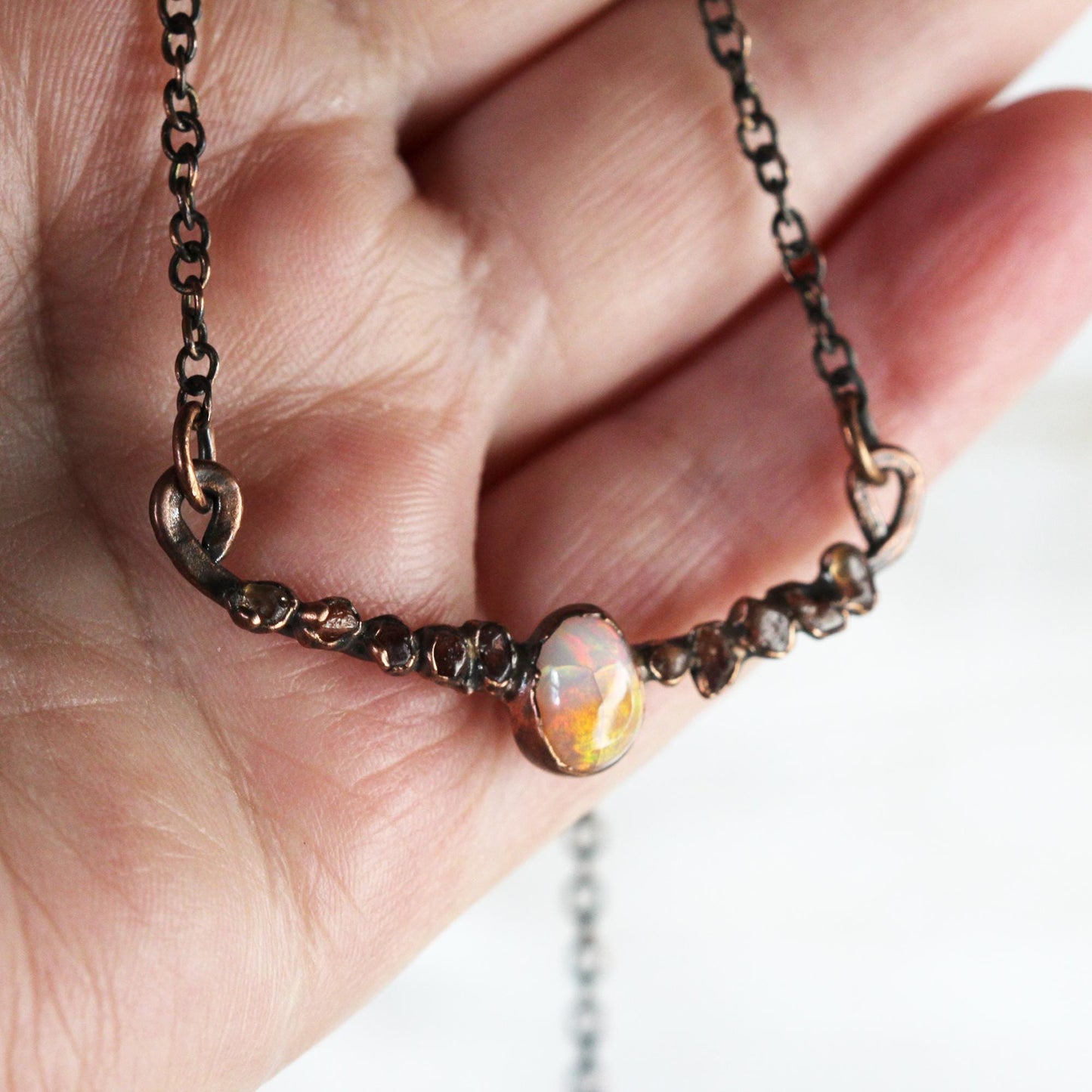 Mexican Opal Necklace - October Birthstone - Orange Sapphire Bib Necklace
