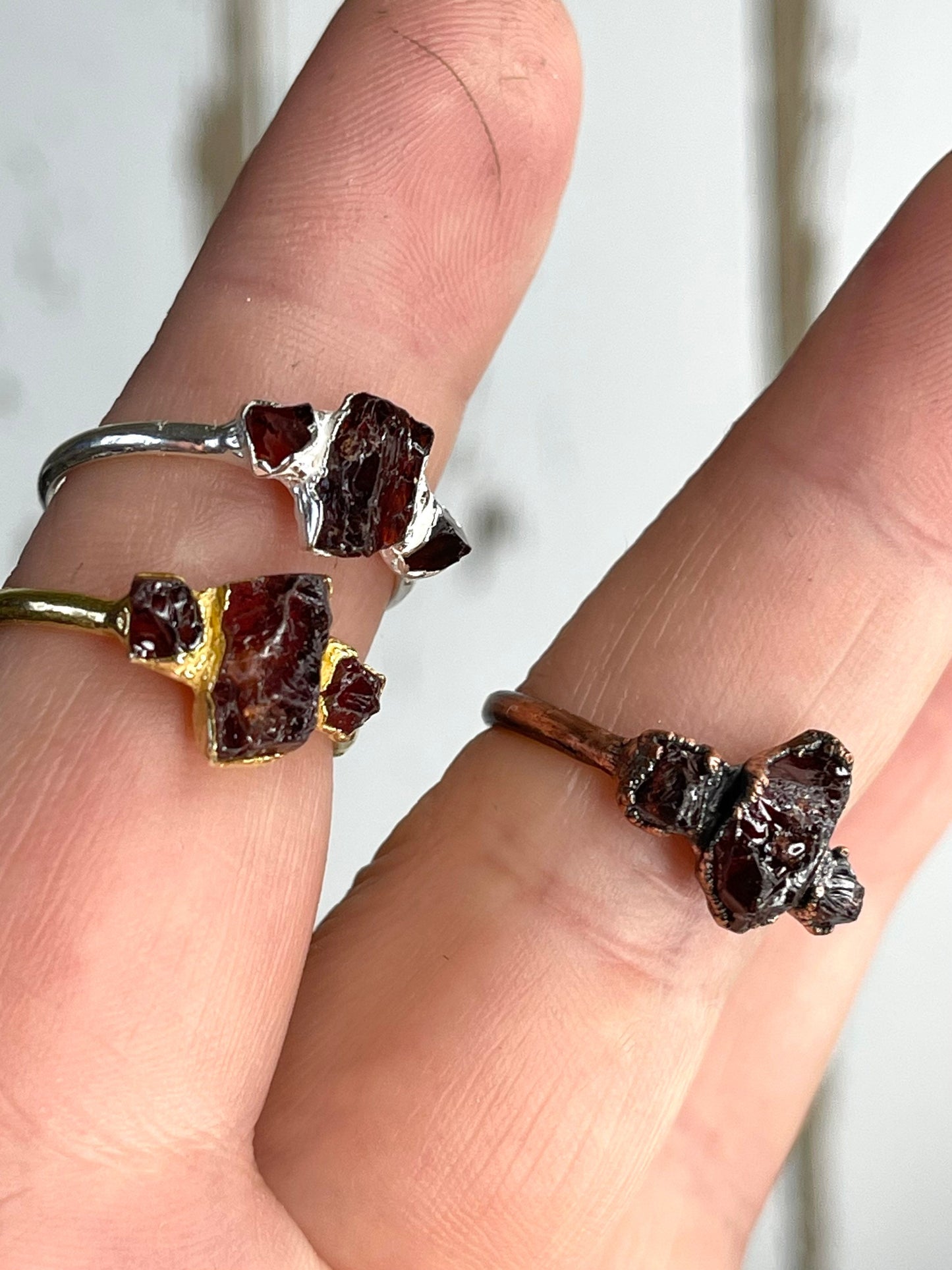 Garnet Ring - January Birthstone Gift - Multi Stone Ring - Electroformed Raw Crystal