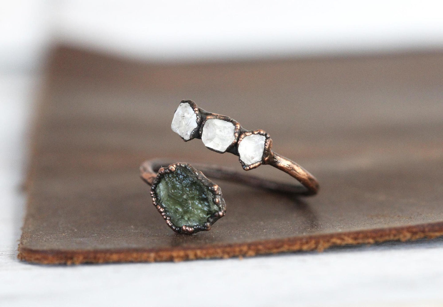 Moldavite Ring - Geekery Gift - Twist Ring - Tektite Jewelry - Genuine Moldavite