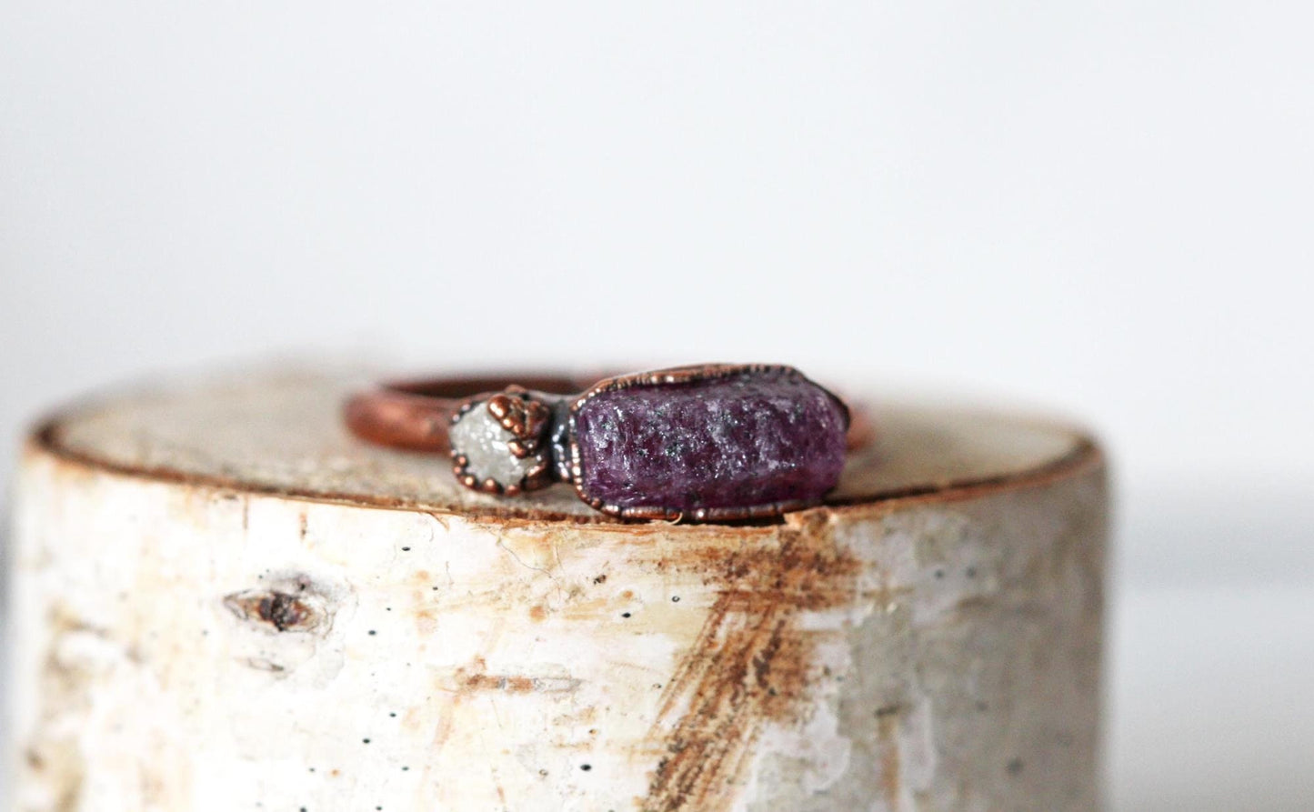 Ruby and Diamond Ring - July Birthstone - Natural Pink Stone