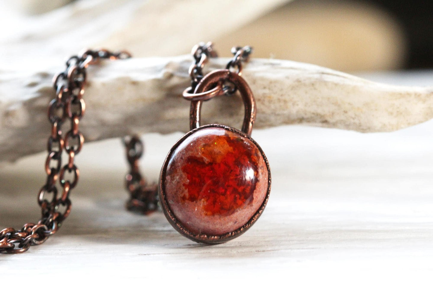 Opal Necklace - Birthstone Necklace - Mexican Opal Pendant - Electroformed Jewelry