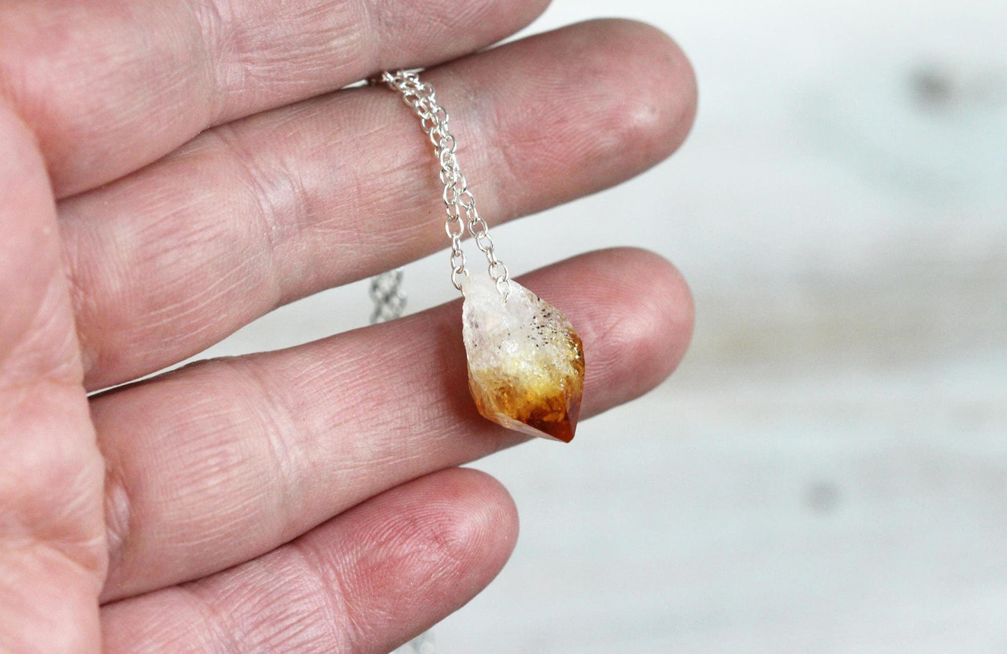 Rough Citrine Necklace - November Birthstone - Beaded Raw Crystal Pendant - Raw Citrine Jewelry