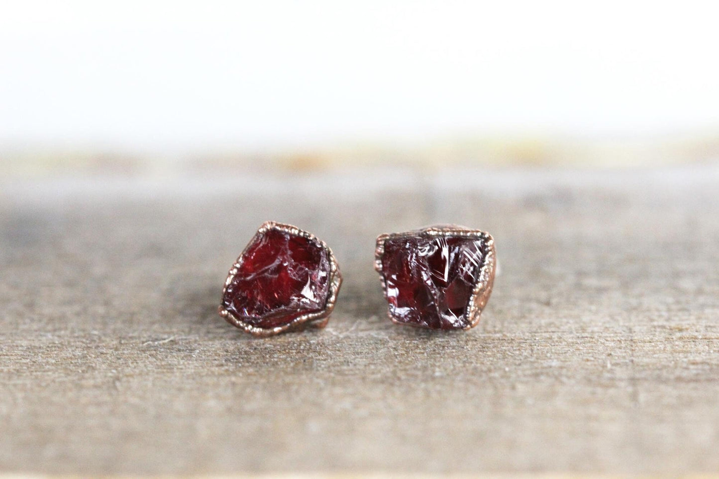 Raw Garnet Earrings - Raw Stone Studs - January Birthstone Jewelry - Crystal Post Earrings