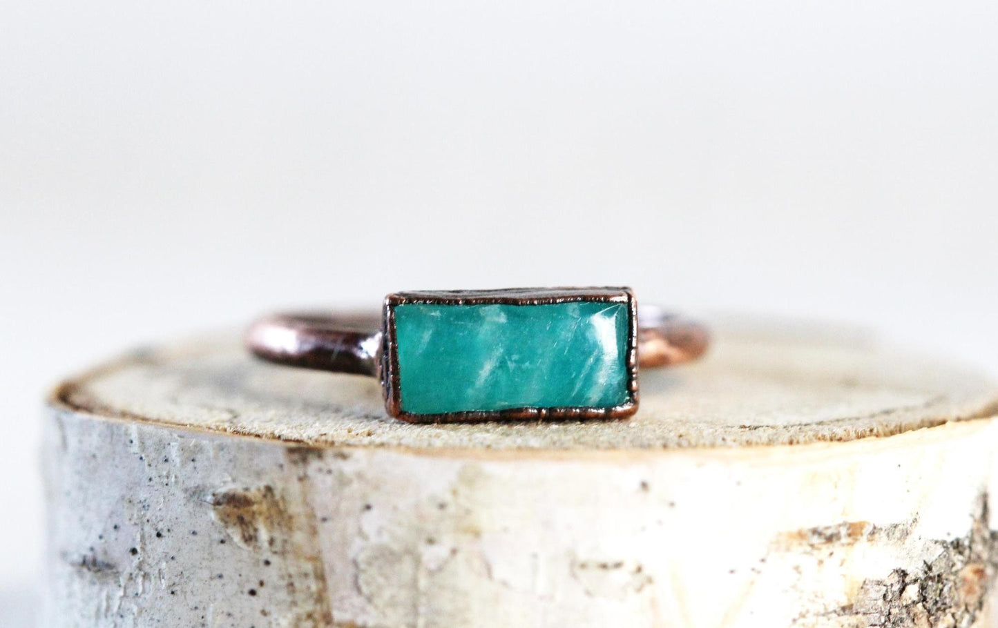 Polished Amazonite Ring - Electroformed Jewelry - Natural Blue Stone