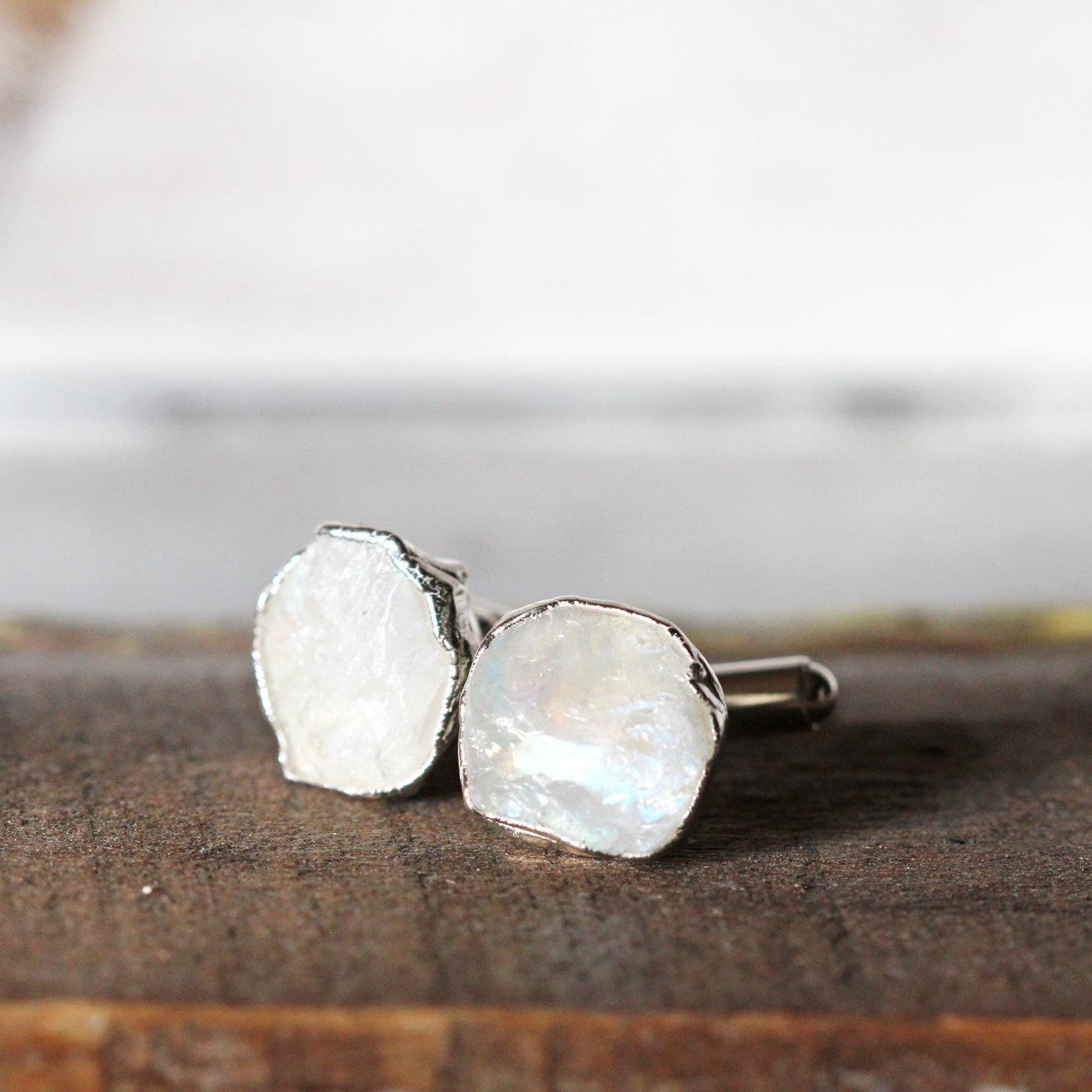 Moonstone Cuff Links - Raw Birthstone Cufflinks - June Birthstone - Graduation Gift - Crystal Cuff Links