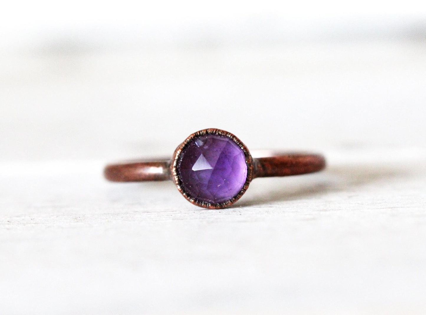 Faceted Amethyst Ring - Round Stone - February Birthstone Jewelry