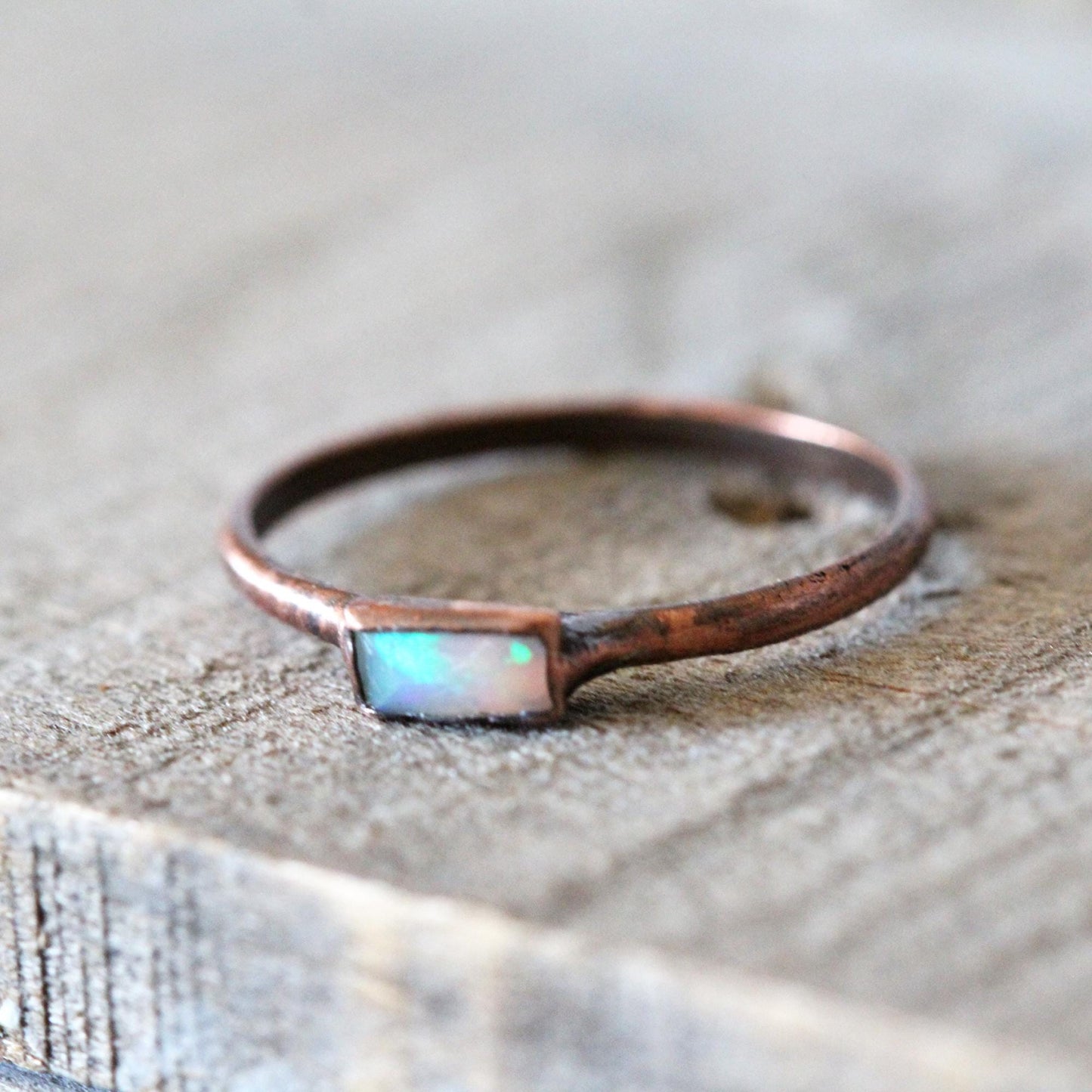 Ethiopian Opal Ring - Stone Baguette - Copper or Silver