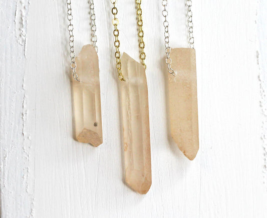 Raw Crystal Pendant - Beaded Quartz Point Necklace - Sterling Silver - Gold filled Jewelry
