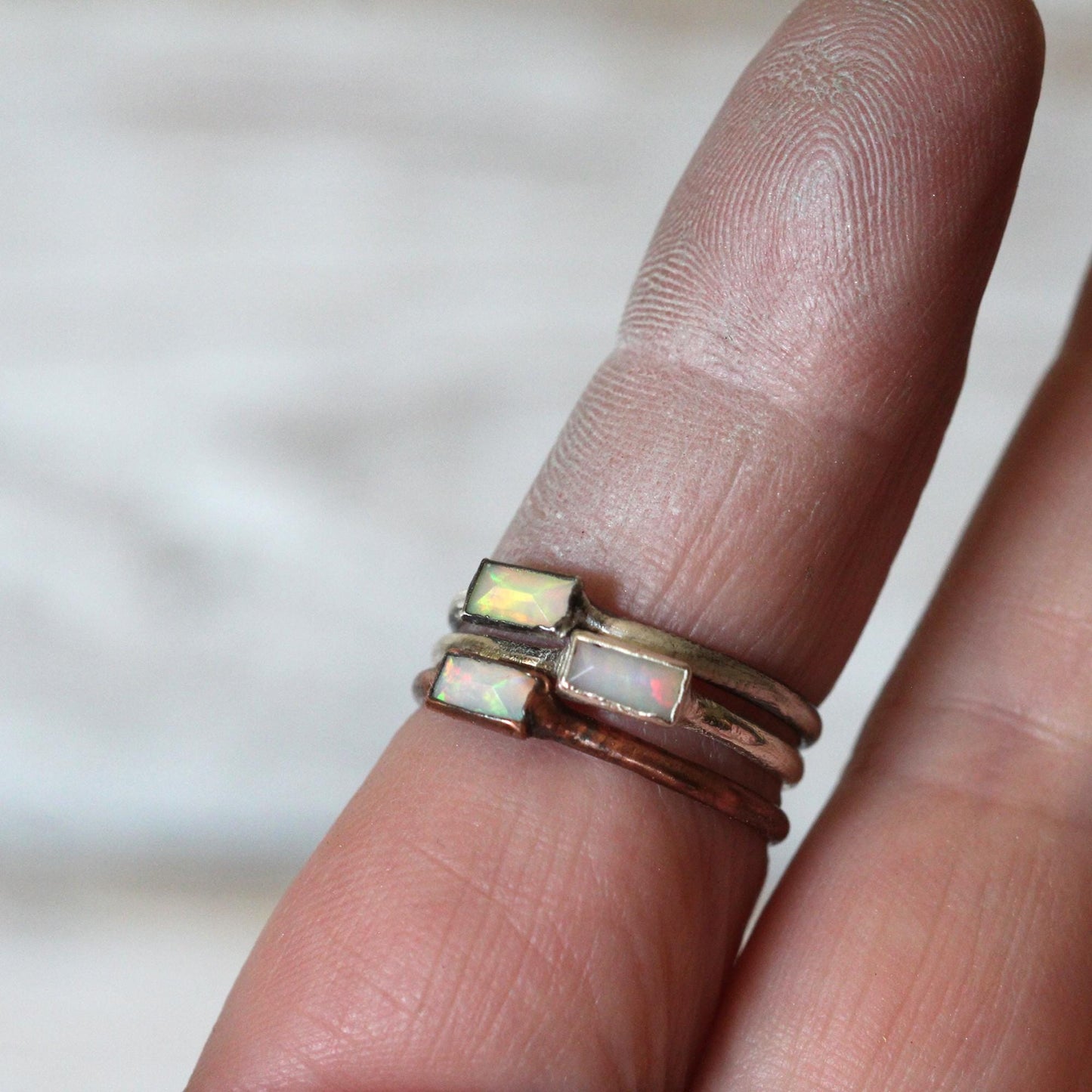 Ethiopian Opal Ring - Stone Baguette - Copper or Silver