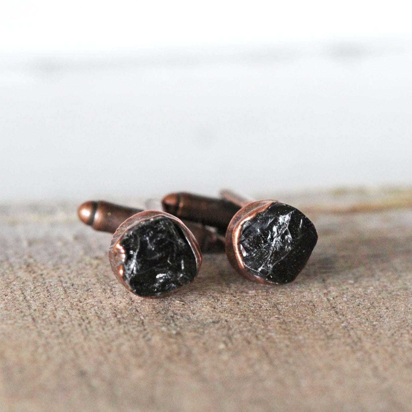 Black Tourmaline Cufflinks - Black Crystal Cuff Links - Gift for Husband
