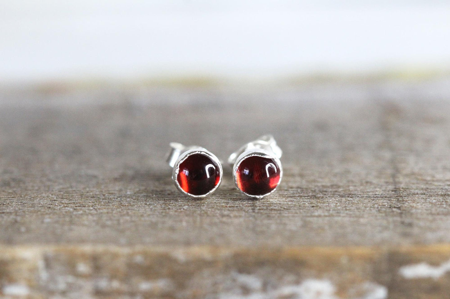 Garnet Earrings - Polished Red Stone Earrings - Sterling Silver Earrings - Red Crystal Earrings