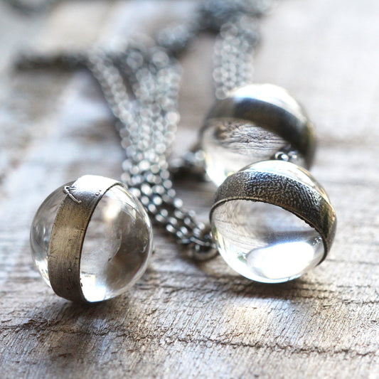 Crystal Sphere Necklace - Crystal Ball Pendant - Quartz Sphere - Sterling Silver - Silver layering Necklace