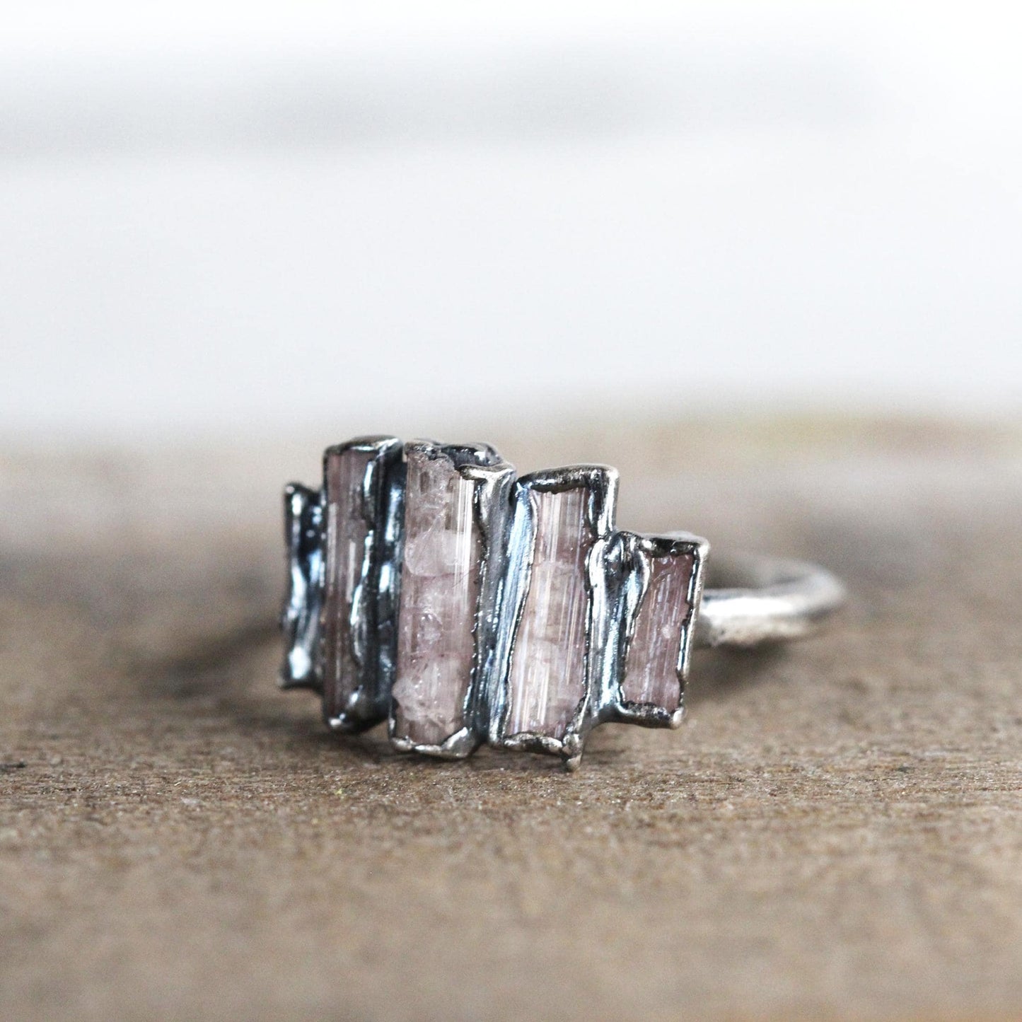 Pink Tourmaline Ring - Raw Crystals - Cocktail Ring