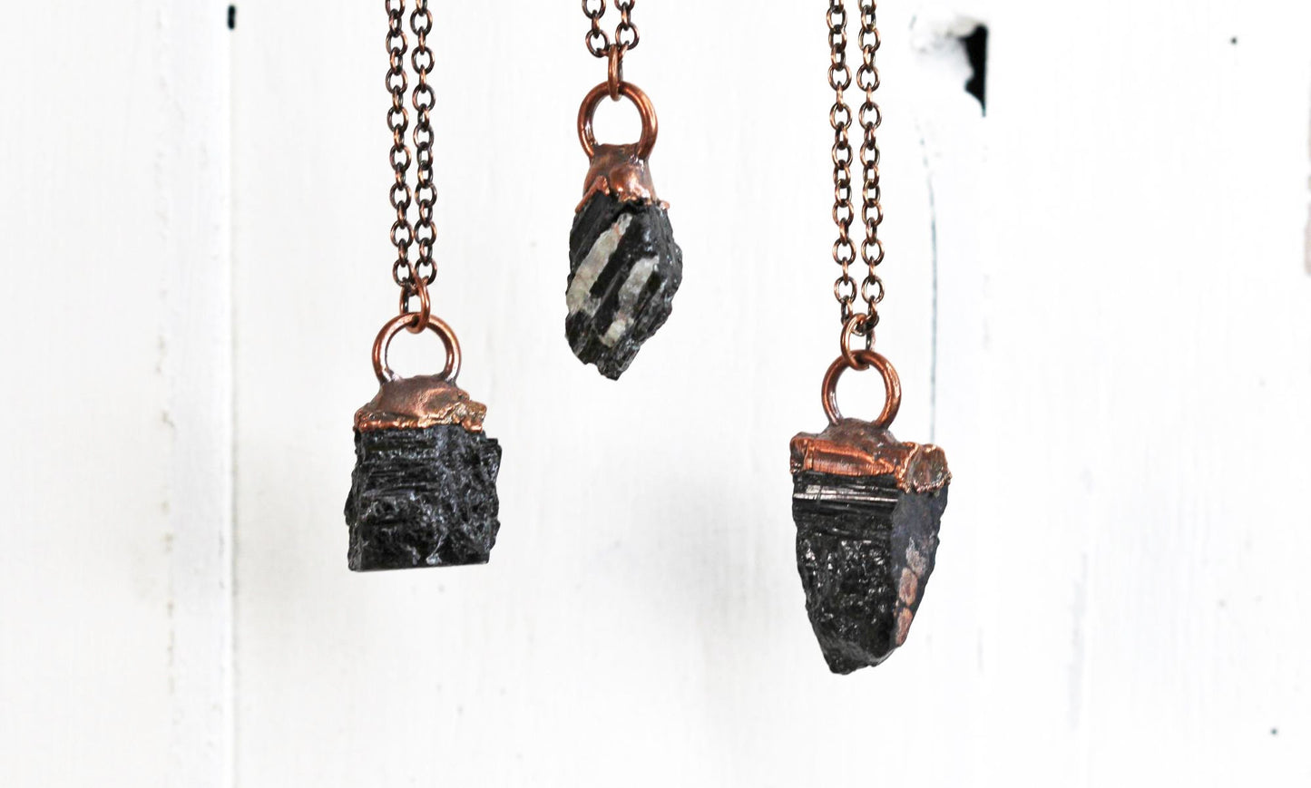 Black Tourmaline Necklace - Electroformed Copper Pendant - Crystal Layering Necklace
