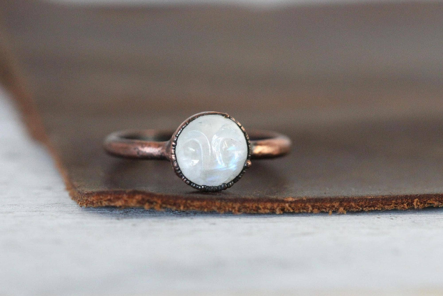 Moonstone Ring - Moon Face Ring - Man in the Moon - Carved Stone Ring