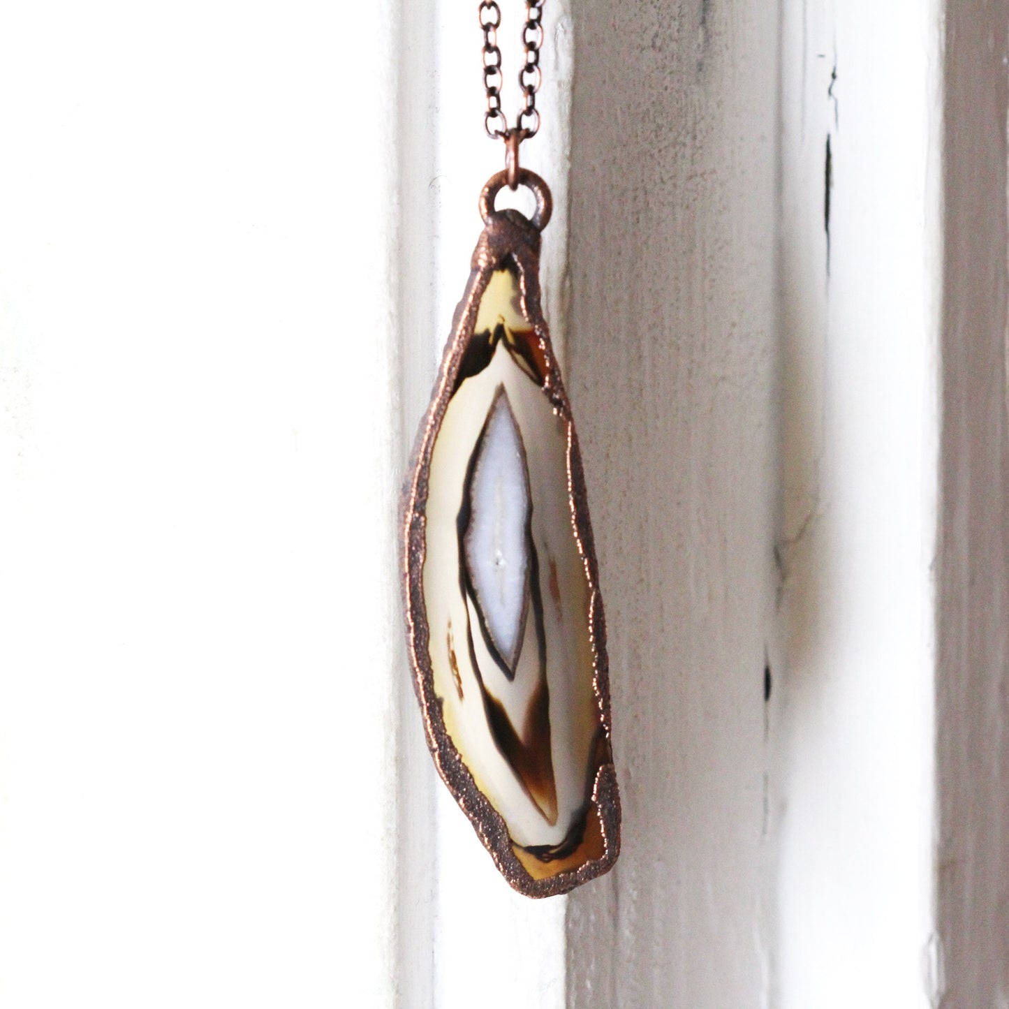 Geode Slice Necklace - Druzy Geode Stone - Copper Layering Necklace