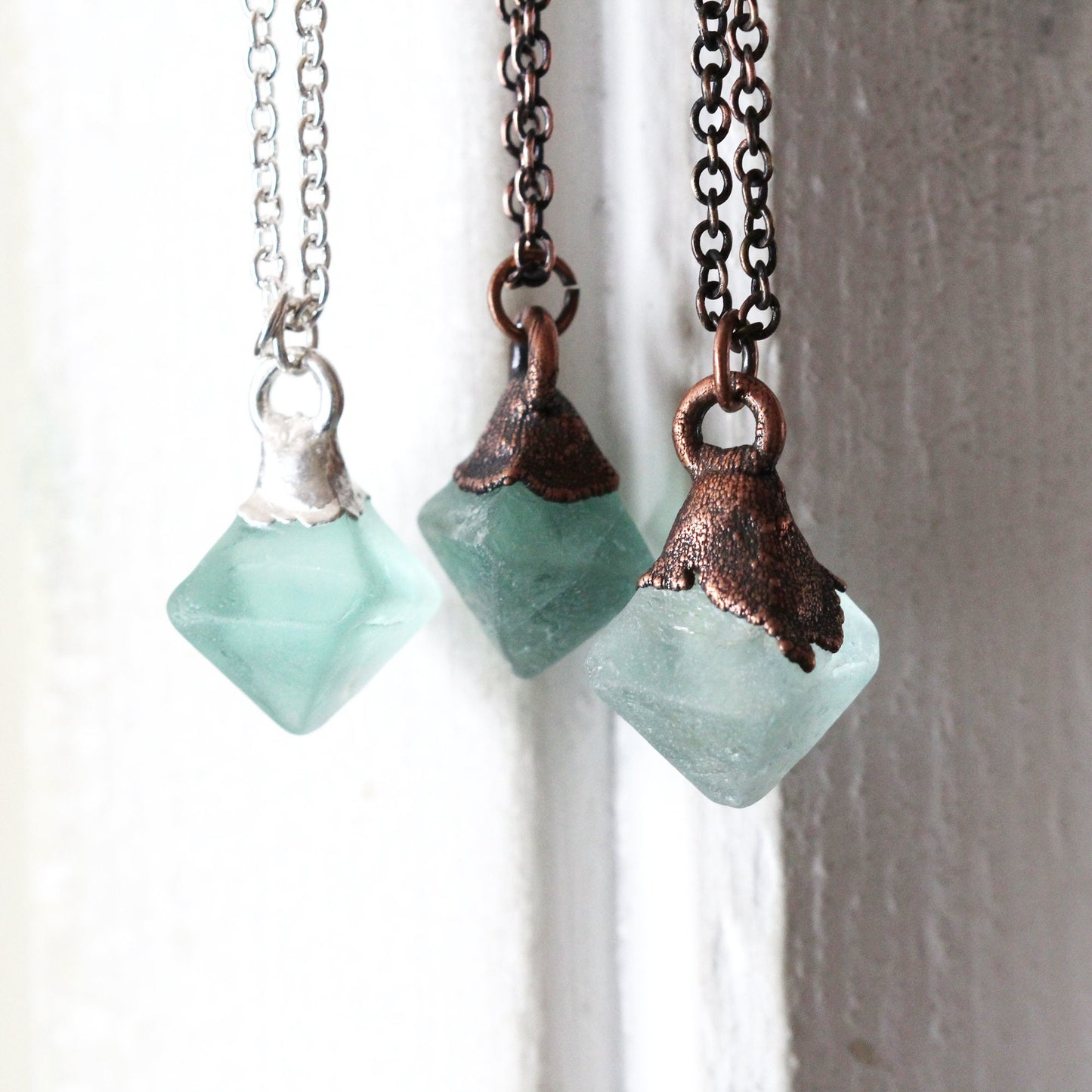Fluorite Necklace - Fluorite Octahedron Pendant - Raw Crystal Necklace